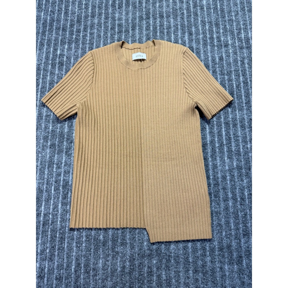 Pistola Ribbed Knit Top Womens Small Asymmetrical Hem Minimalist Neutral Chic